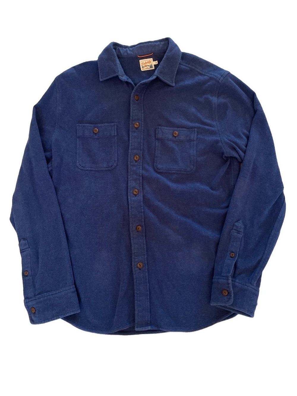 Faherty Knit Alpine Shirt Men Large Blue Brushed Organic Cotton Stretch Flannel